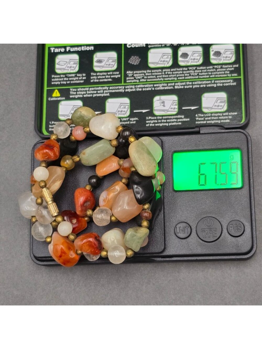 Vintage Multi Gemstone Beggar Bead Necklace 20" Natural Stone Brass Accents - Picture 11 of 11